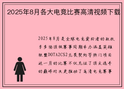 2025年8月各大电竞比赛高清视频下载