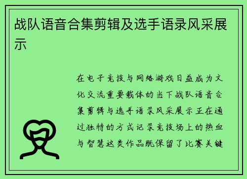 战队语音合集剪辑及选手语录风采展示