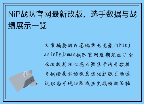 NiP战队官网最新改版，选手数据与战绩展示一览